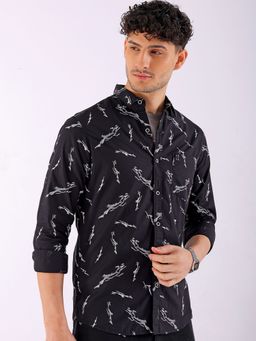 The Indian Garage Co - Men Regular Fit Abstract Printed Full Sleeves Casual Shirt Black