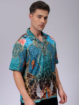 The Indian Garage Co - Men Oversized Kitch Art Printed Half Sleeves Cuban Collar Casual Shirt