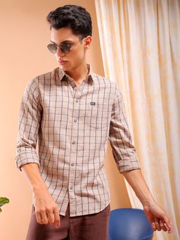 The Indian Garage Co - Men Slim Fit Checks Full Sleeves Cutaway Collar Casual Shirt