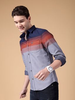 The Indian Garage Co - Men Slim Fit Striped Full Sleeves Cutaway Collar Casual Shirt