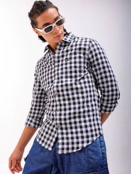 The Indian Garage Co - Men Regular Fit Checks Full Sleeves Cutaway Collar Casual Shirt White