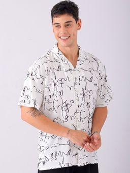 The Indian Garage Co - Men Relaxed Fit Abstract Printed Half Sleeves Casual Shirt White