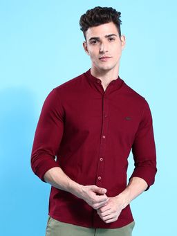 The Indian Garage Co - Men Slim Fit Solid Full Sleeves Mandarin Collar Casual Shirt