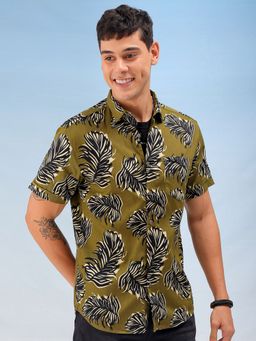 The Indian Garage Co - Men Slim Fit Tropical Half Sleeves Spread Collar Casual Shirt