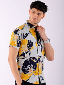The Indian Garage Co - Men Slim Fit Abstract Printed Half Sleeves Spread Collar Casual Shirt