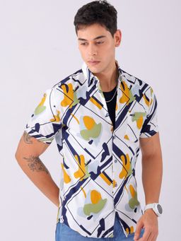 The Indian Garage Co - Men Slim Fit Abstract Camo Half Sleeves Spread Collar Casual Multicolour