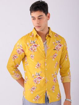 The Indian Garage Co - Men Slim Fit Tropical Full Sleeves Spread Collar Casual Shirt Yellow