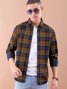The Indian Garage Co - Men Slim Fit Checks Full Sleeves Spread Collar Casual Shirt Multicolour