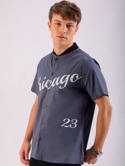 The Indian Garage Co - Men Regular Fit Placement Print Half Sleeves Casual Shirt Blue