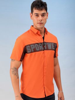 The Indian Garage Co - Men Regular Fit Placement Print Half Sleeves Casual Shirt Orange