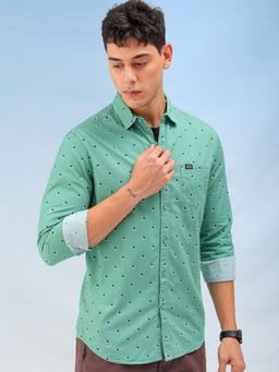 The Indian Garage Co - Men Regular Fit Printed Full Sleeves Cutaway Collar Casual Shirt Green