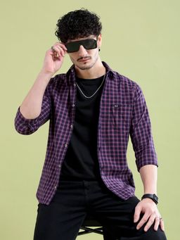 The Indian Garage Co - Men Slim Fit Checks Full Sleeves Spread Collar Casual Shirt Purple
