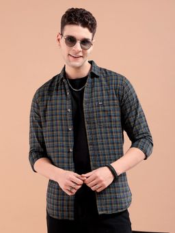 The Indian Garage Co - Men Slim Fit Checks Full Sleeves Spread Collar Casual Multi-Color