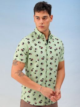 The Indian Garage Co - Men Regular Fit Printed Half Sleeves Spread Collar Casual Shirt Green
