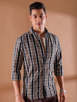 The Indian Garage Co - Men Slim Fit Checks Full Sleeves Cutaway Collar Casual Shirt Black