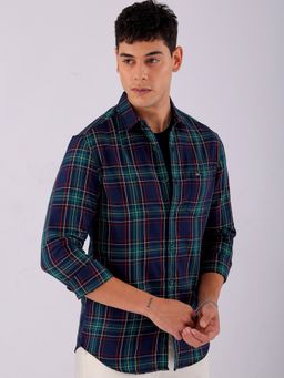 The Indian Garage Co - Men Slim Fit Checks Full Sleeves Cutaway Collar Casual Shirt Green