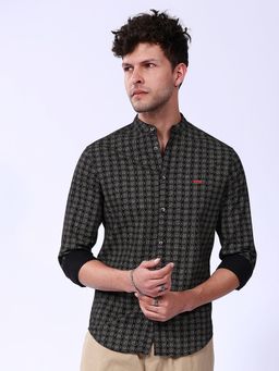 The Indian Garage Co - Men Slim Fit Abstract Printed Full Sleeves Mandarin Neck Casual Shirt