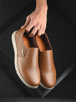 EGOSS - Platinum Genuine Leather Tan Casual Sneakers