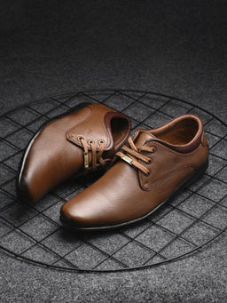 EGOSS - Comforts Genuine Leather Brown Casual Lace-Up Sneakers