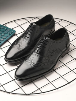 EGOSS - Platinum Genuine Leather Black Formal Brogues