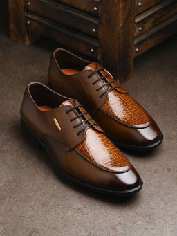 EGOSS - Platinum Genuine Leather Tan Formal Lace-Up Derbies
