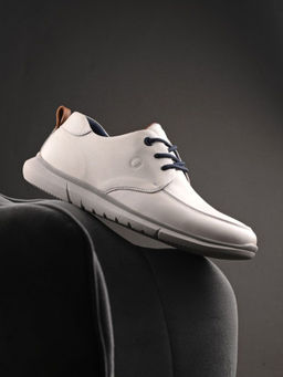 EGOSS - Gold Genuine Leather Off White Casual Sneakers