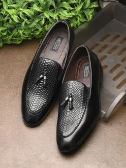 EGOSS - Gold Genuine Leather Black Formal Mocassins
