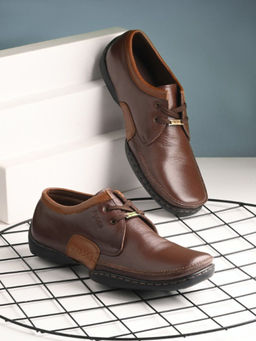 EGOSS - Comforts Genuine Leather Brown & Tan Casual Lace-Up Sneakers