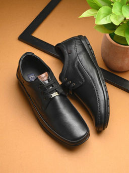 EGOSS - Stretch Genuine Leather Black Casual Derbies
