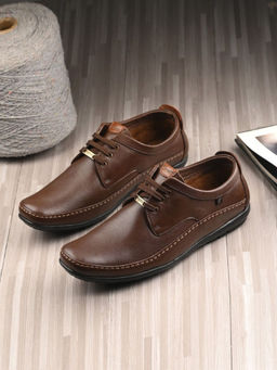 EGOSS - Stretch Genuine Leather Brown Casual Derbies