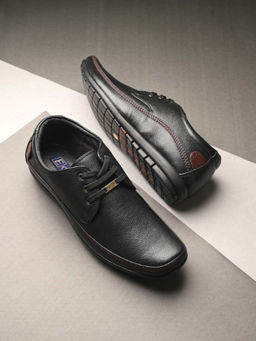EGOSS - Stretch Genuine Leather Black Casual Derbies