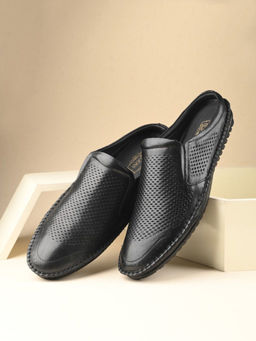 EGOSS - Comforts Genuine Leather Black Casual Mules