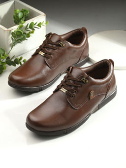 EGOSS - Comforts Genuine Leather Brown Casual Lace-Up Sneakers