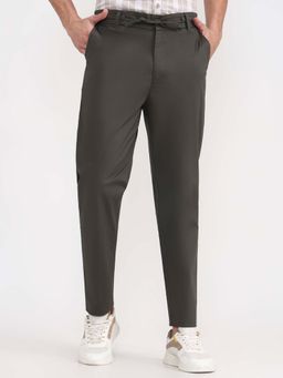 JadeBlue - Men's Olive Green Track Pants Regular Fit Cotton Stretch Fabric Solid Pattern