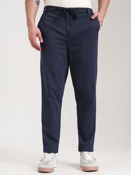 JadeBlue - Men's Indigo Blue Striped Track Pants Regular Fit Cotton Stretch Comfortable and S