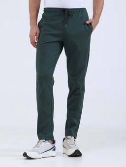 JadeBlue - Men's Bottle Green Slim Fit Track Pant Cotton Blend Solid Pattern Comfortable and