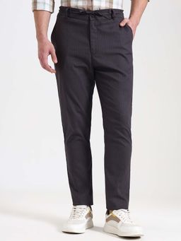 JadeBlue - Men's Dark Grey Striped Track Pant Regular Fit 100% Cotton Comfortable and Stylish