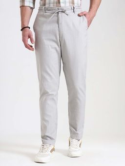 JadeBlue - Men's Light Grey Striped Track Pant Regular Fit 100% Cotton Comfortable and Styl