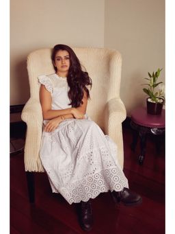 How When Wear - Mix Match Broderie Frill Sleeve Dress