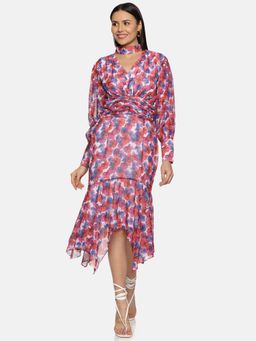 IS.U - Floral Muticolor High Neck Fit And Flare Dress