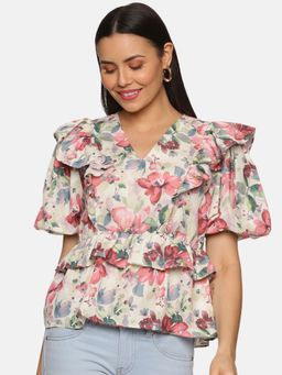 IS.U - Floral Multicolor Ruffle Detail Peplum Top