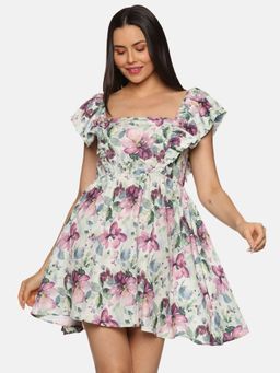 IS.U - Floral Multicolor Back Tie-up Mini Dress