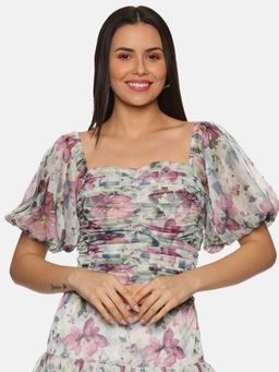 IS.U - Floral Multicolor Ruching Detail Crop Top