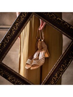 Saint G - Woven Gold Leather Block Heels