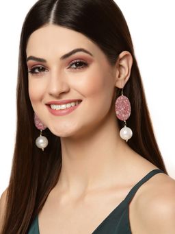 Dugran By Dugristyle - Pink and Gold Drop Earring with Pearls & Natural Stones