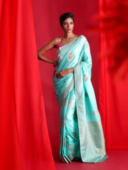 Beatitude - Blue Woven Banarasi Saree with Unstitched Blouse