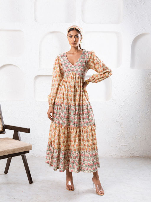 jaypore cotton dresses Shop Jaypore Women Multicolour Cotton V Neck Block Print Dresses for Women  Online 39636231
