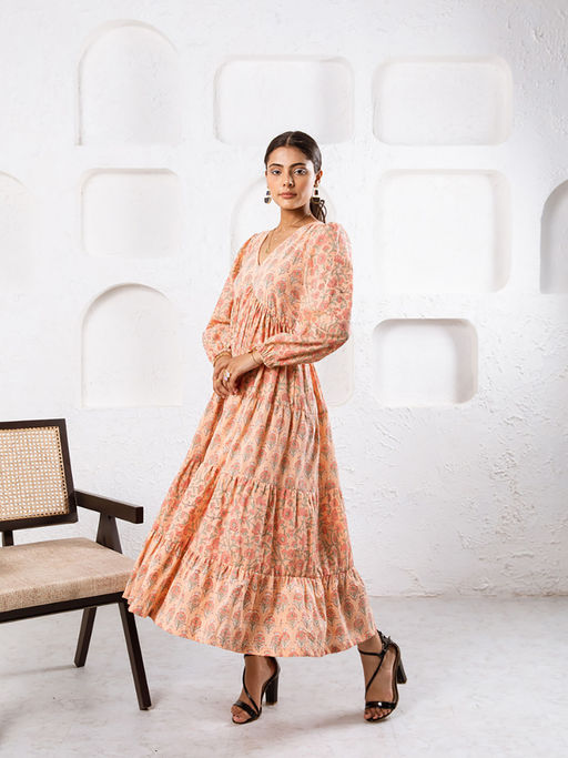 jaypore cotton dresses Shop Jaypore Women Yellow Cotton Floral Mandarin Collar Block Print Dresses for Women Online 39935763