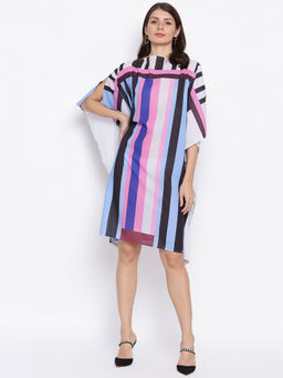 IKI CHIC - Multi Boat Neck Stripe Print Mini Kaftan