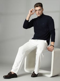 CHKOKKO - Navy Blue High Neck T-Shirt